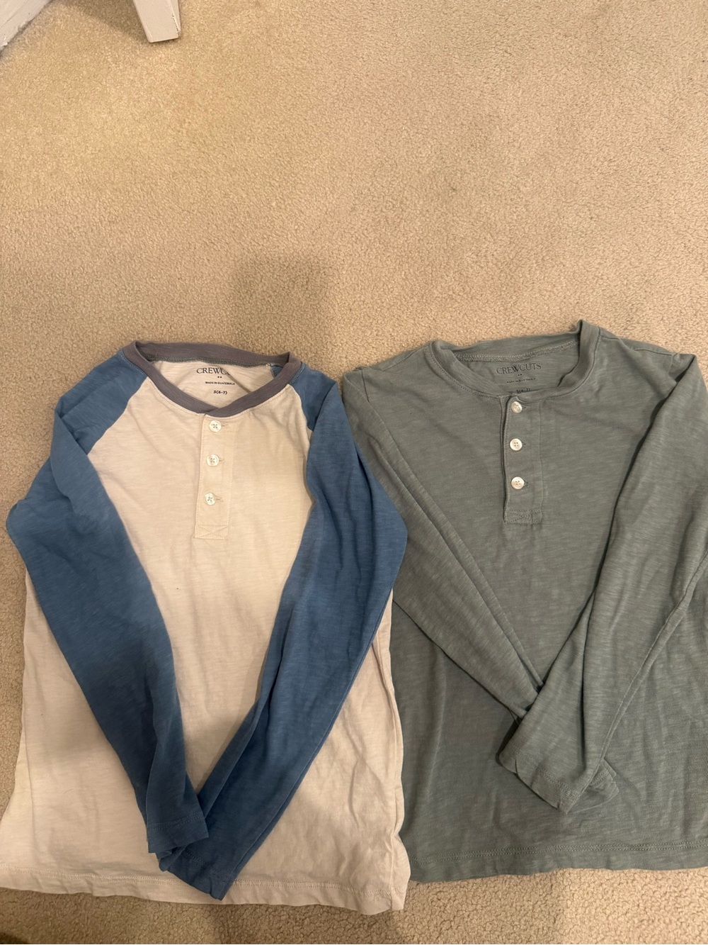 2 Crewcuts Boys Long Sleeve Henley Shirt - Blue/White and Green